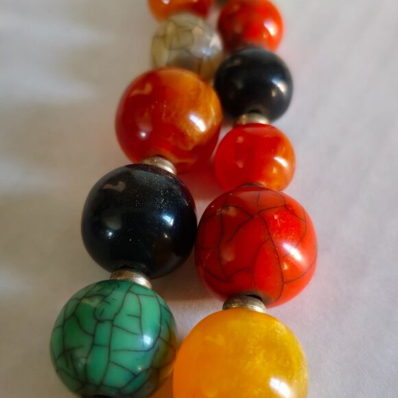 VTG Multi-Color Lucite Gumball Graduated Beaded Double Necklace Sterling Clasp - Picture 11 of 12